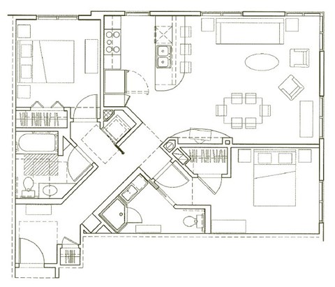 Floor plan for 2 beds, 2 baths, 1009 sqft